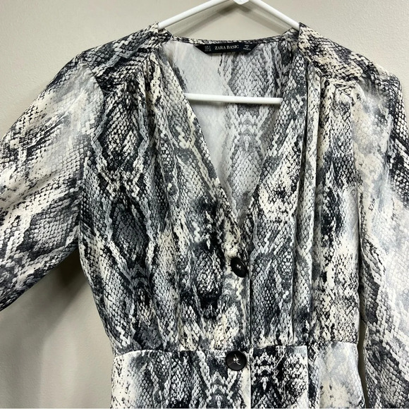 ZARA Basic long sleeve button down snake python print dress Sz S - Picture 6 of 7